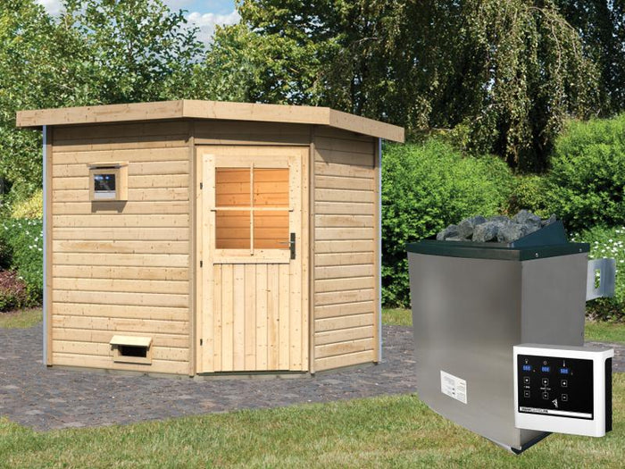 Karibu Saunahaus Mikka 38 mm-inkl. 9 kW Ofen ext. Strg- klassische Tür