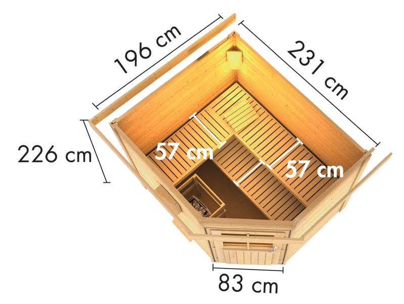 Karibu Saunahaus Mikka 38 mm- ohne Ofen- klassische Tür