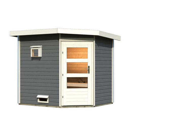 Karibu Saunahaus Mikka 38 mm- ohne Ofen- moderne Tür- terragrau