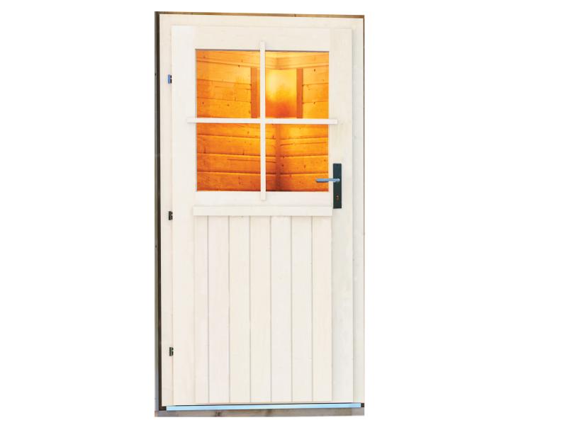 Karibu Saunahaus Mikka 38 mm -terragrau- inkl. 9 kW Ofen ext. Steuerung -klassische Tür-