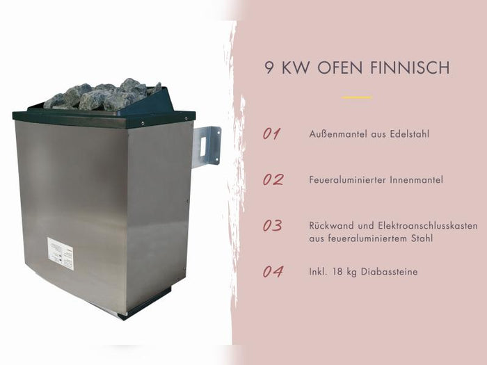 Karibu Saunahaus Miramar natur, inkl. 9 kW Ofen ext. Steuerung, inkl. Vorraum, 73 mm