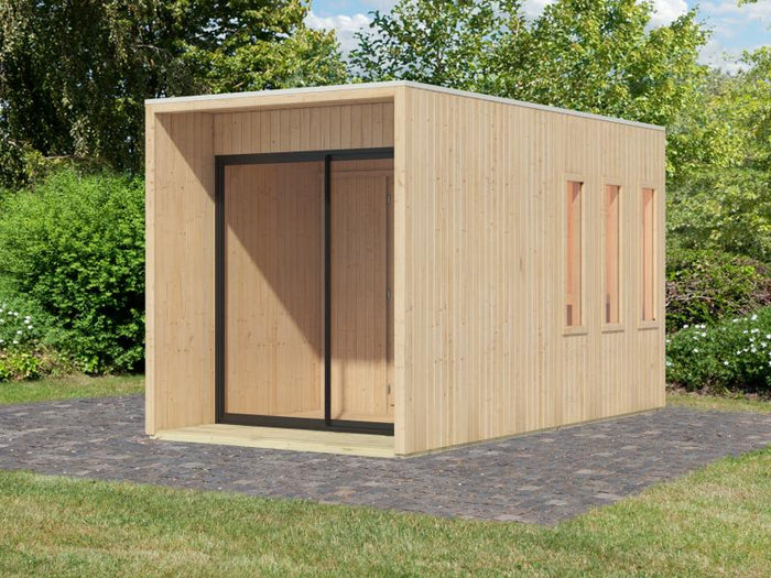 Karibu Saunahaus Miramar natur, ohne Ofen, inkl. Vorraum, 73 mm