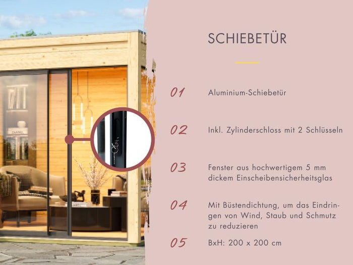 Karibu Saunahaus Miramar schwarz 73 mm ohne Ofen, inkl. Vorraum