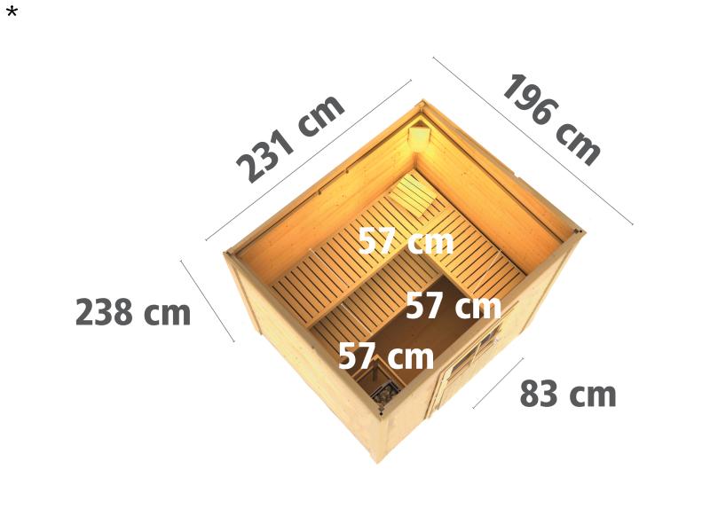 Karibu Saunahaus Norge 38 mm- 9 kW Ofen ext. Strg- moderne Tür