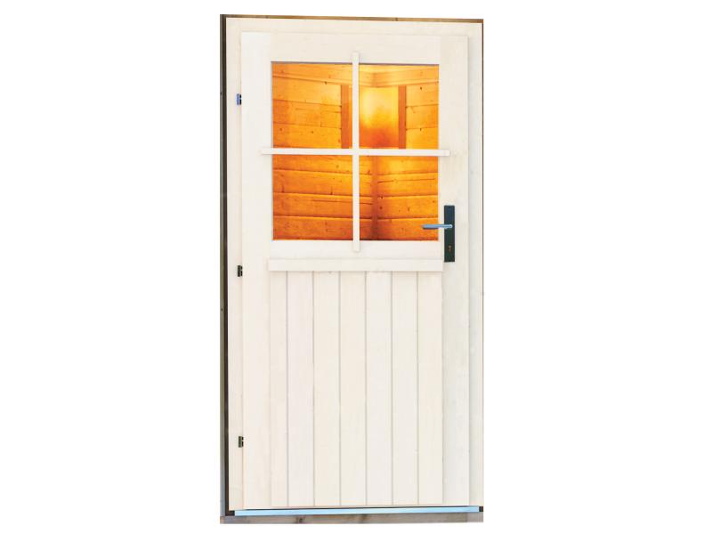 Karibu Saunahaus Skrollan 1 in terragrau- 38 mm- 9 kW Bioofen ext. Steuerung- klassische Tür