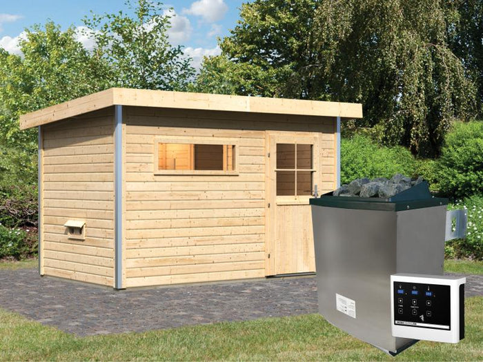 Karibu Saunahaus Skrollan 1 inkl. 9 kW Ofen ext. Steuerung- klassische Tür
