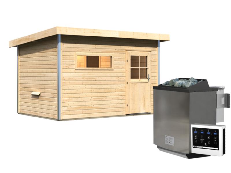 Karibu Saunahaus Skrollan 2 38 mm- 9 kW Bioofen ext. Steuerung- klassische Tür