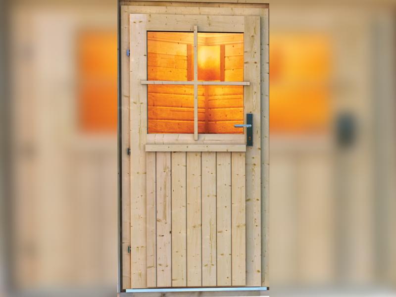 Karibu Saunahaus Skrollan 2 38 mm- 9 kW Bioofen ext. Steuerung- klassische Tür