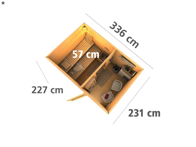 Karibu Saunahaus Skrollan 2 in terragrau- 9 kW Ofen ext. Strg- moderne Tür