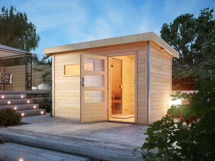 Karibu Saunahaus Skrollan 3 38 mm- ohne Ofen- moderne Tür