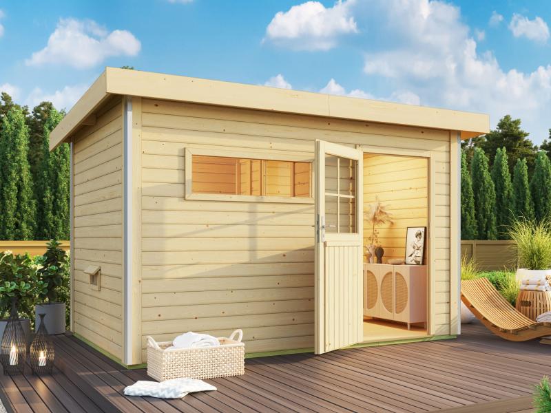 Karibu Saunahaus Skrollan 3 38 mm -ohne Ofen- klassische Tür