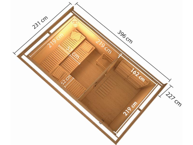 Karibu Saunahaus Skrollan 3 38 mm -ohne Ofen- klassische Tür
