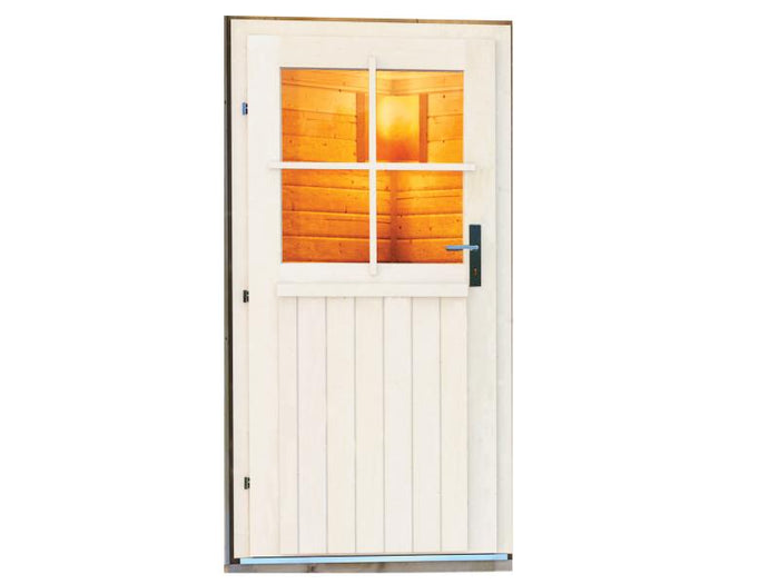 Karibu Saunahaus Skrollan 3 in terragrau 38 mm- 9 kW Ofen ext. Steuerung -klassische Tür-