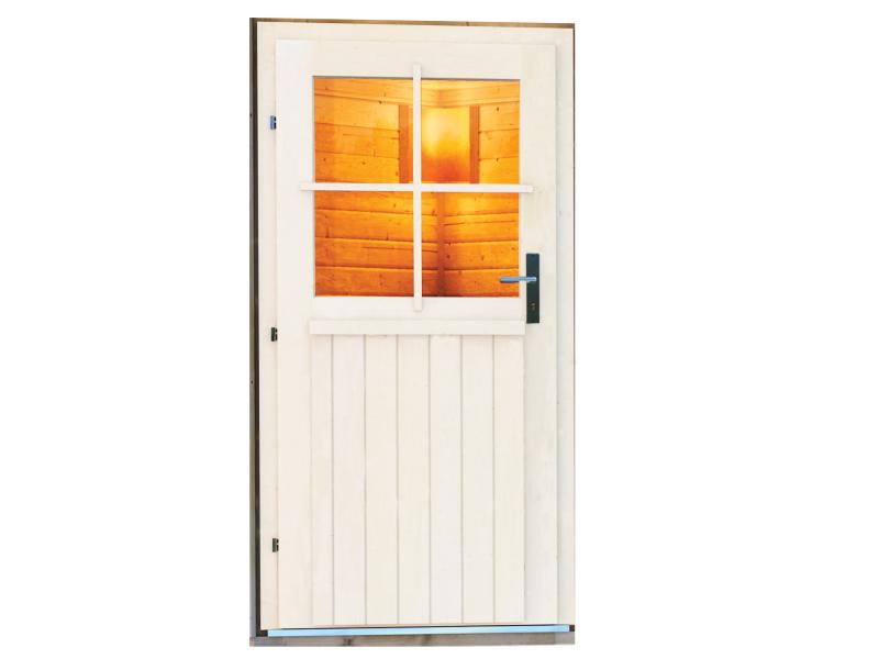 Karibu Saunahaus Skrollan 3 in terragrau 38 mm- 9 kW Bioofen Ext. Strg - klassische Tür