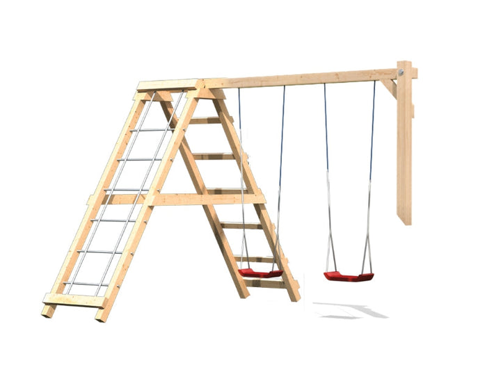 Karibu Schaukelanbau inkl. Klettergerüst für Fidel, Benajmin und Gernegroß