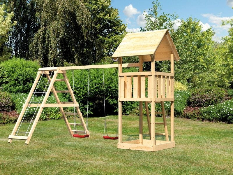 Karibu Spielturm Lotti mit Doppelschaukel inkl. Klettergerüst