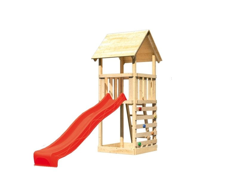 Karibu Spielturm Lotti mit Kletterwand und Rutsche rot