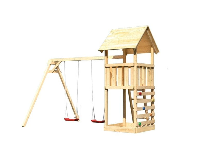 Karibu Spielturm Lotti mit Kletterwand und Doppelschaukel