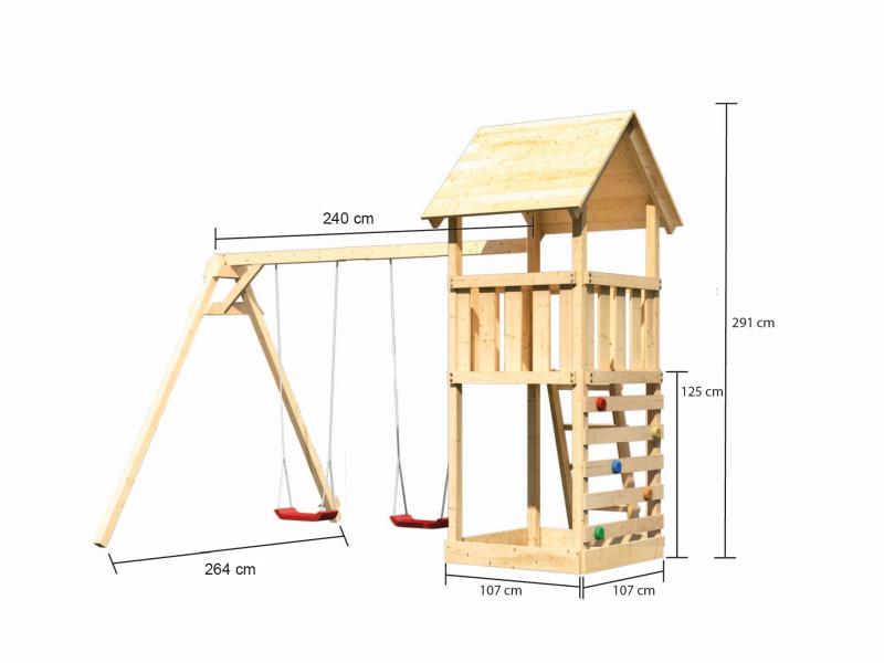 Karibu Spielturm Lotti mit Kletterwand und Doppelschaukel
