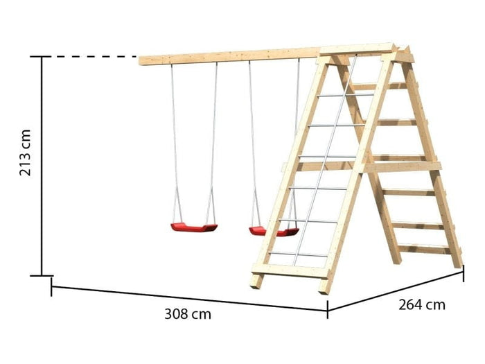 Karibu Spielturm Lotti mit Kletterwand und Doppelschaukel inkl. Klettergerüst