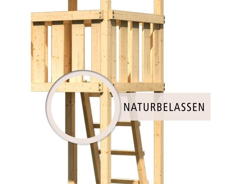 Karibu Spielturm Lotti mit Netzrampe und Rutsche blau