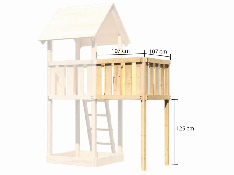 Karibu Spielturm Lotti natur mit Anbauplattform und Kletterwand