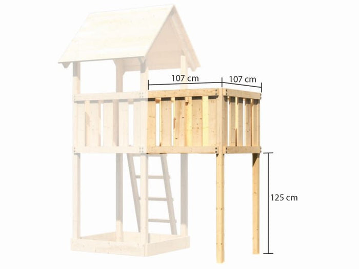 Karibu Spielturm Lotti natur mit Anbauplattform und Kletterwand