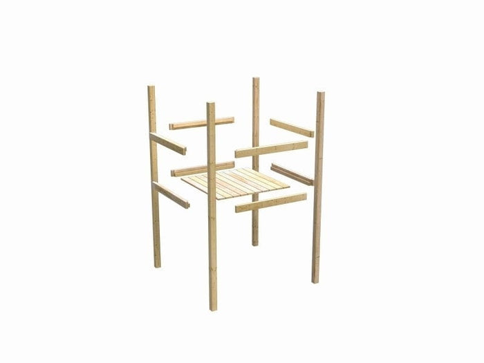 Karibu Spielturm Lotti natur mit Anbauplattform, Netzrampe und Rutsche rot