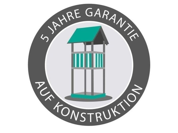 Karibu Spielturm Lotti Satteldach + Rutsche blau + Doppelschaukel + Anbauplattform + Netzrampe