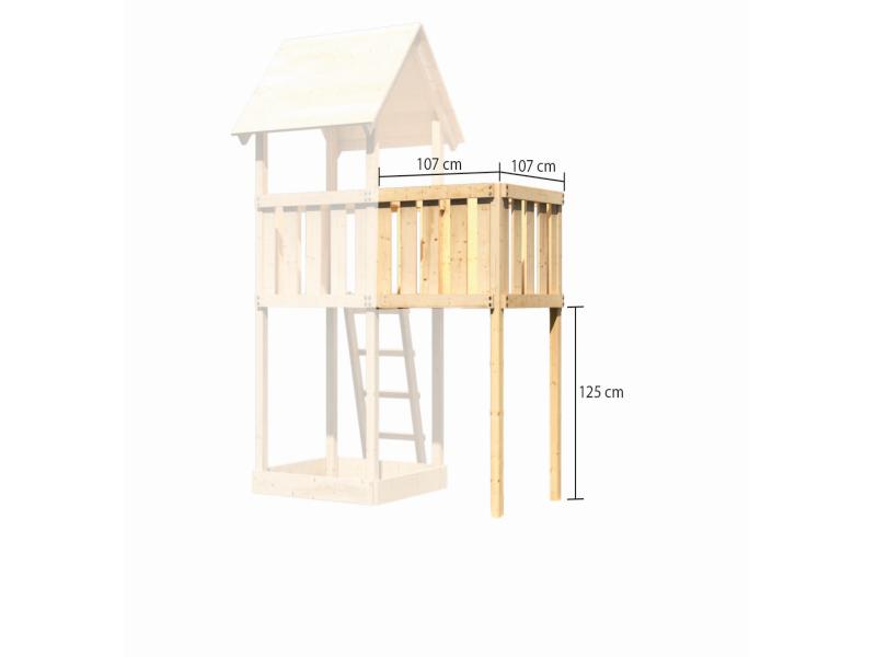 Karibu Spielturm Lotti Satteldach + Doppelschaukelanbau Klettergerüst + Anbauplattform + Kletterwand