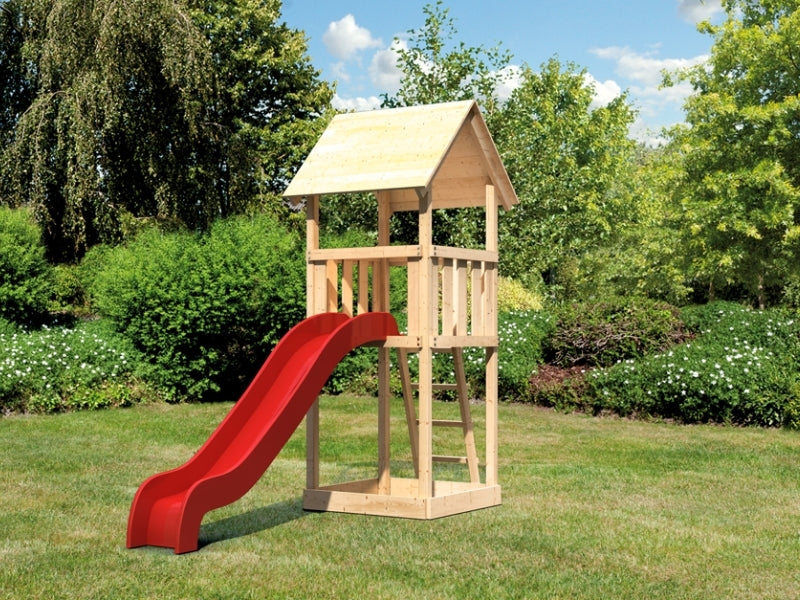 Karibu Spielturm Lotti Set mit Wellenrutsche in rot