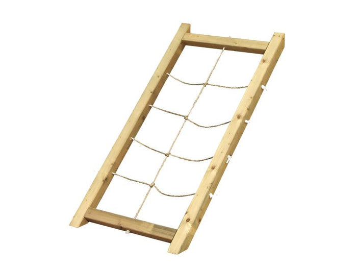 Karibu Spielturm Luis Satteldach + Rutsche rot + Doppelschaukel + Netzrampe