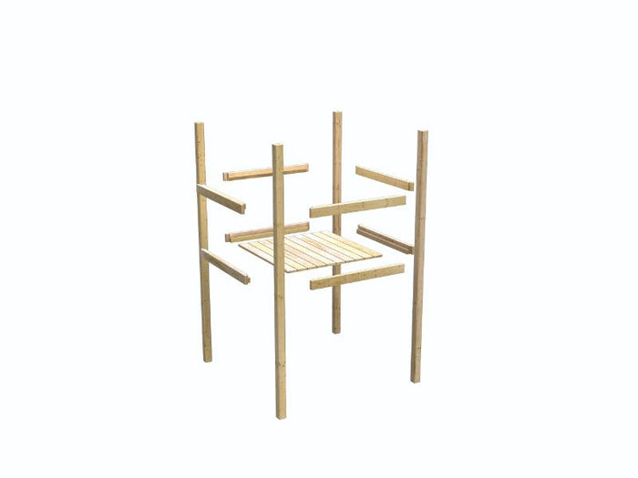 Karibu Stelzenhaus Benjamin in grau mit Rutsche in blau und Doppelschaukelanbau