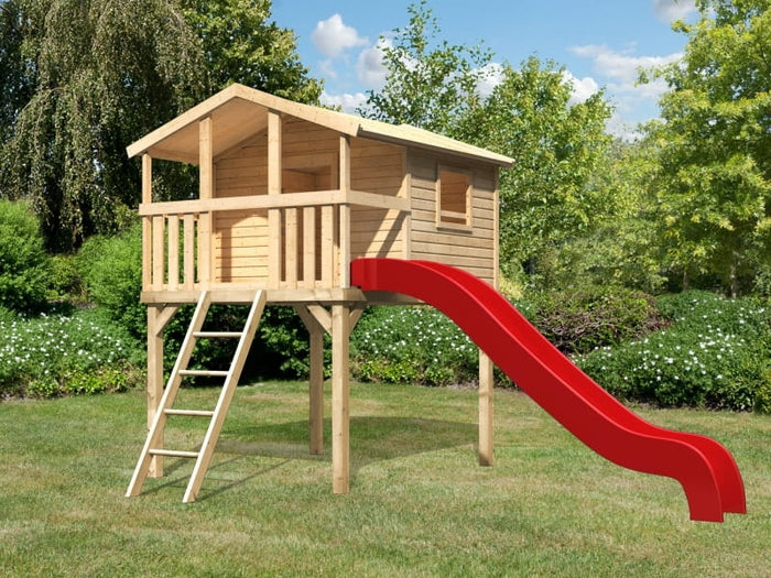 Karibu Stelzenhaus Benjamin natur mit Rutsche in rot
