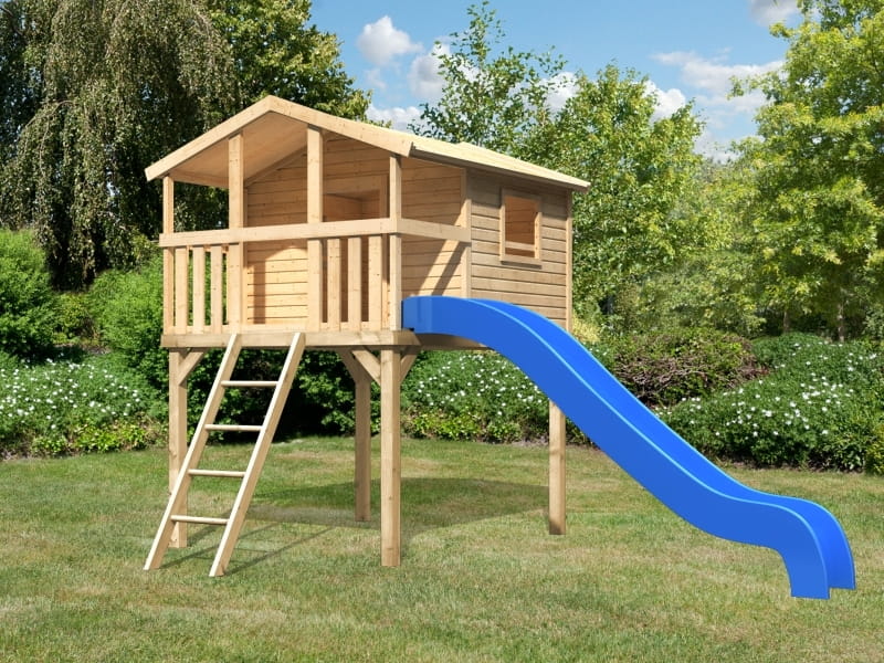 Karibu Stelzenhaus Benjamin natur mit Rutsche in blau