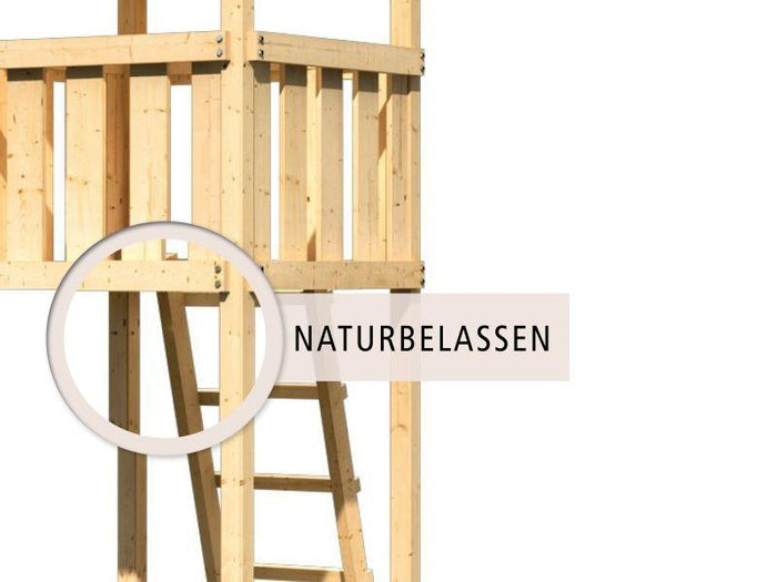 Karibu Stelzenhaus Benjamin naturbelassen + Rutsche rot + Holzrampe