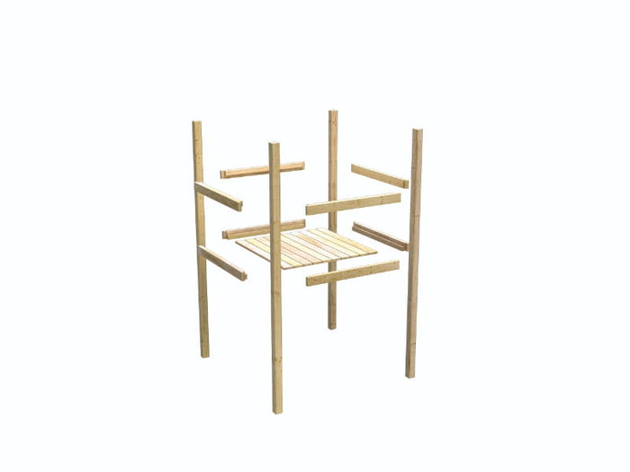 Karibu Stelzenhaus Fidel grau + Rutsche rot + Doppelschaukelanbau + Klettergerüst und Netzrampe