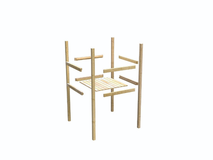 Karibu Stelzenhaus Fidel naturbelassen + Rutsche blau + Doppelschaukelanbau + Klettergerüst und Netz