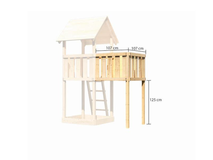 Karibu Stelzenhaus Frieda + Rutsche blau + Doppelschaukel + Anbauplattform