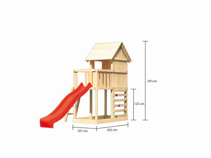 Karibu Stelzenhaus Frieda + Rutsche rot + Kletterwand
