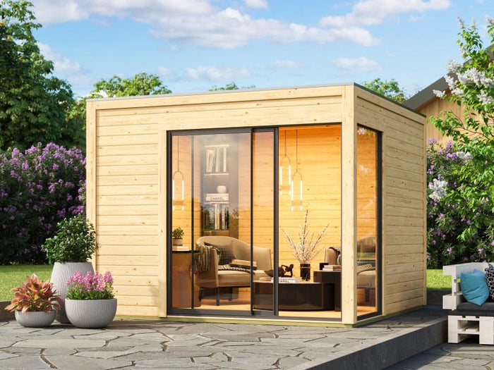 Karibu Studio Dice 1 natur 38 mm,  inkl. Fußboden und selbstklebende Dachfolie