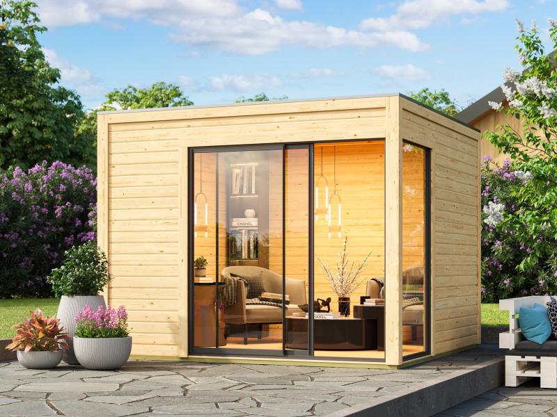 Karibu Studio Dice 1 natur 38 mm,  inkl. Fußboden und selbstklebende Dachfolie