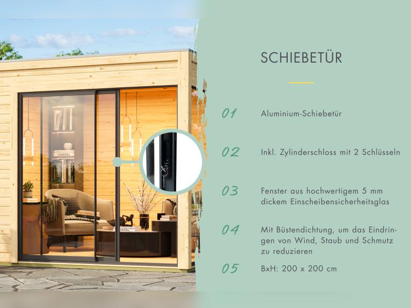 Karibu Studio Dice 1 natur 38 mm,  inkl. Fußboden und selbstklebende Dachfolie