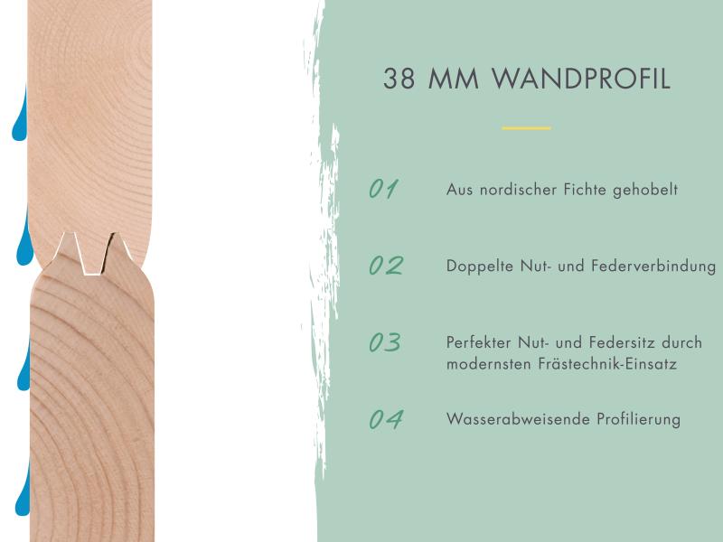 Karibu Studio Dice 1 natur 38 mm,  inkl. Fußboden und selbstklebende Dachfolie