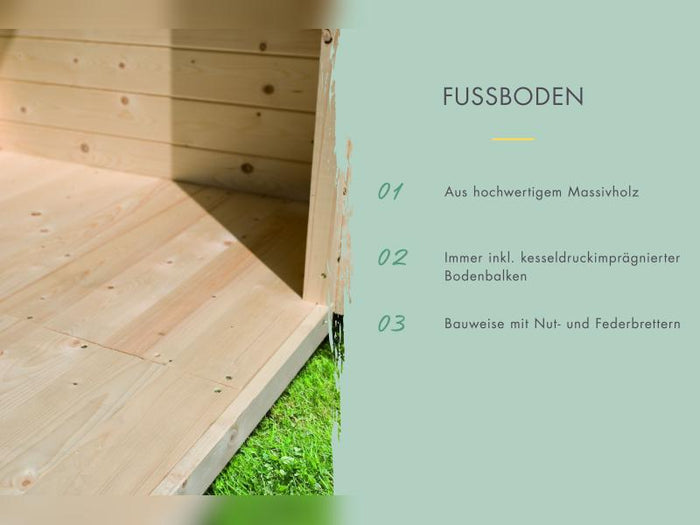 Karibu Studio Dice 1 natur 38 mm,  inkl. Fußboden und selbstklebende Dachfolie