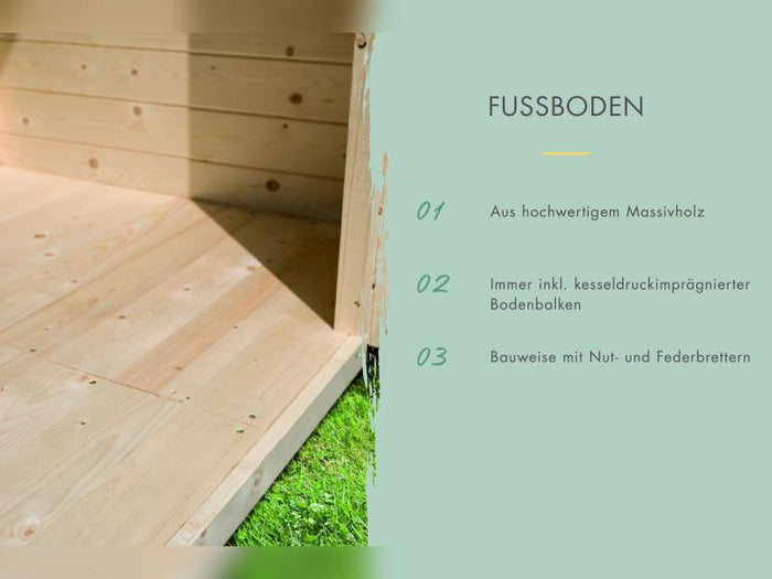 Karibu Studio Dice 3 natur 38 mm, inkl. Fußboden und selbstklebende Dachfolie