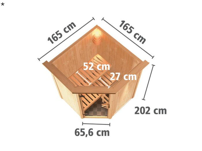 Larin - Karibu Sauna ohne Ofen - mit Dachkranz -
