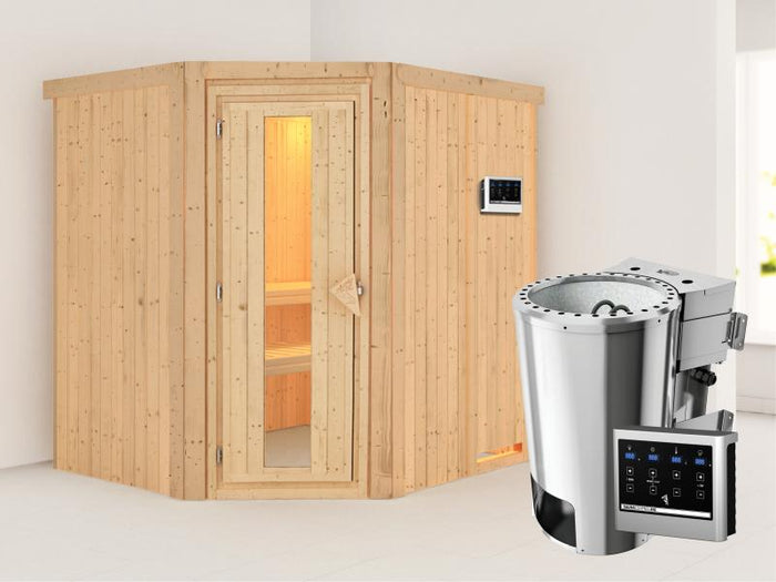 Lilja - Karibu Sauna Plug & Play 3,6 kW Bio Ofen, ext. Steuerung - ohne Dachkranz - Energiespartür