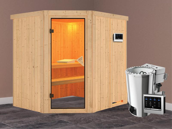Lilja - Karibu Sauna Plug & Play inkl. 3,6 kW-Bioofen - ohne Dachkranz -