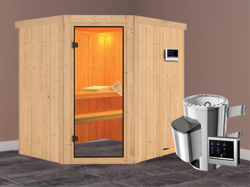 Lilja - Karibu Sauna Plug & Play inkl. 3,6 kW-Ofen - ohne Dachkranz -